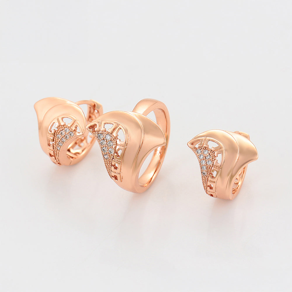 Conjunto de Aleación Bañado en Oro con Cristal Emporia® Blanco ( Pendientes +Anillo )