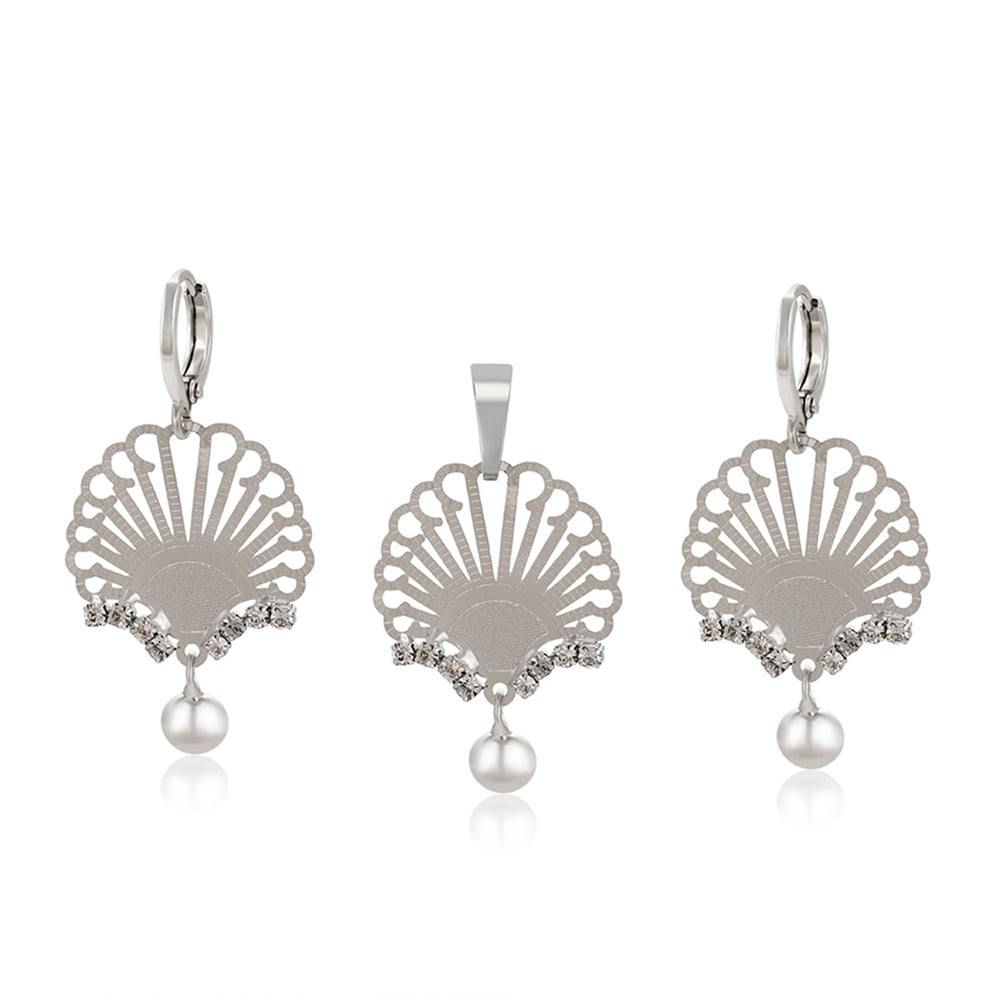 Conjunto de Aleación Bañado en Oro con Cristal Emporia® Blanco ( Pendientes +Colgante ) 1 