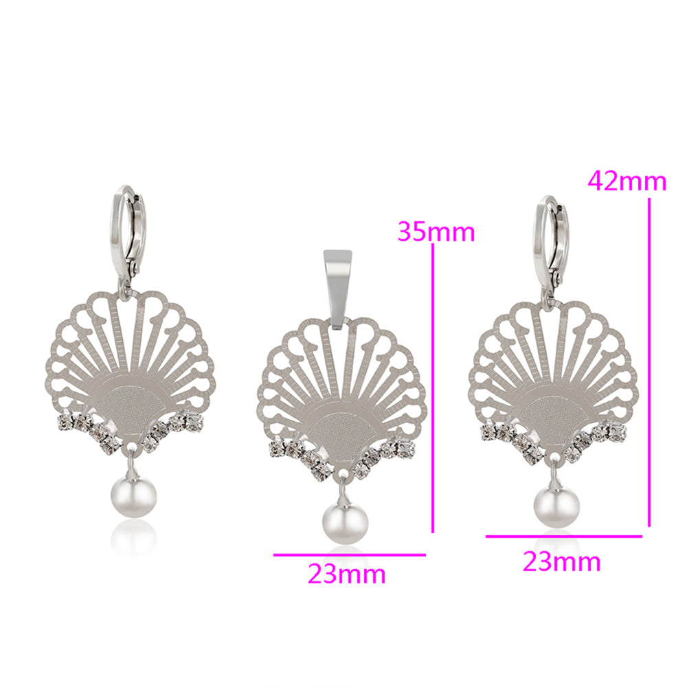 Conjunto de Aleación Bañado en Oro con Cristal Emporia® Blanco ( Pendientes +Colgante ) 5 