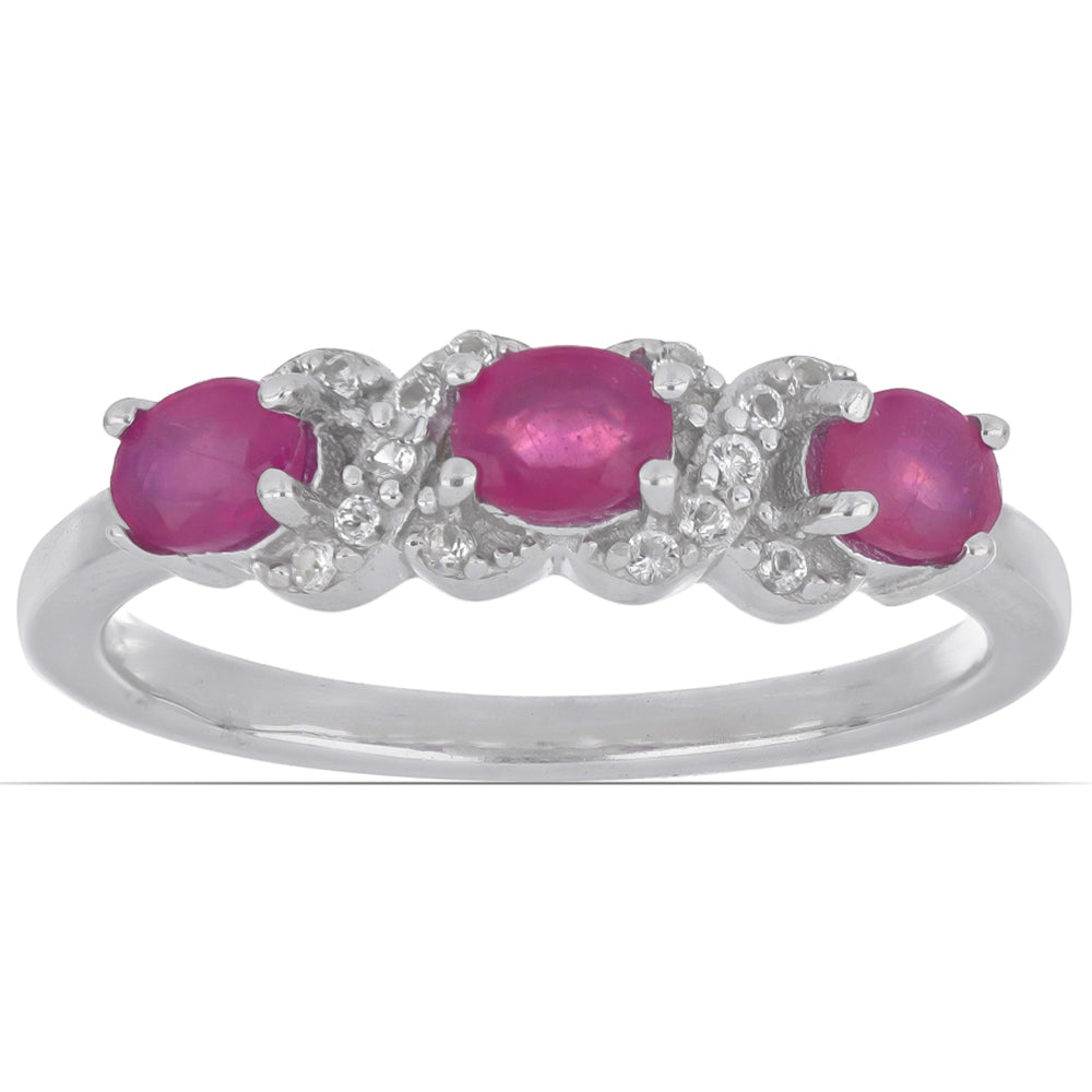 Anillo de Plata con Rubí de Madagascar y Topacio Blanco 2 