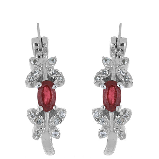 Pendientes de Plata con Rubí de Madagascar y Topacio Blanco