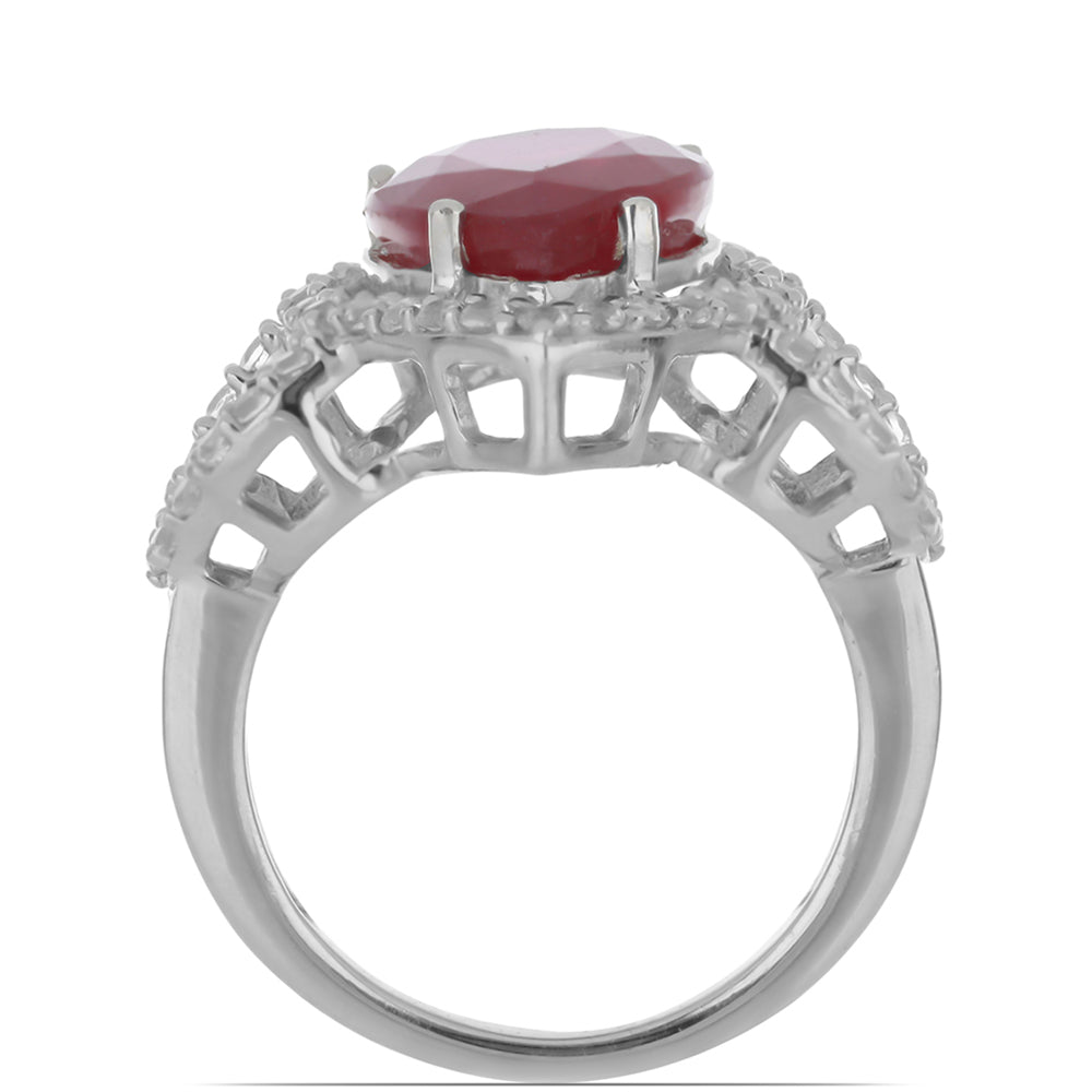 Anillo de Plata con Rubí de Madagascar y Topacio Blanco 2 