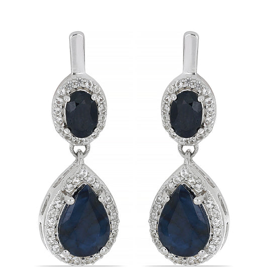 Pendientes de Plata con Zafiro Azul Rosebery y Topacio Blanco