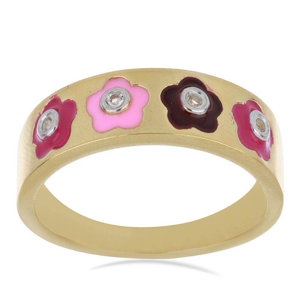 Anillo de Plata Bañada en Oro con Esmalte y Topacio Blanco 3 