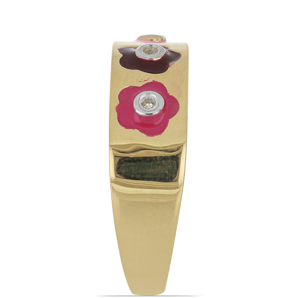 Anillo de Plata Bañada en Oro con Esmalte y Topacio Blanco 4 