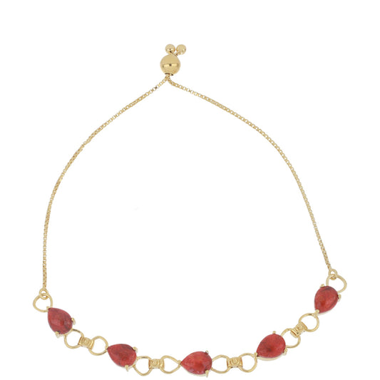 Pulsera de Plata Bañada en Oro con Coral de Esponja Roja
