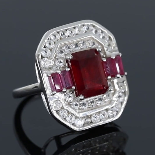 Anillo de Plata con Rubí de Madagascar y Topacio Blanco