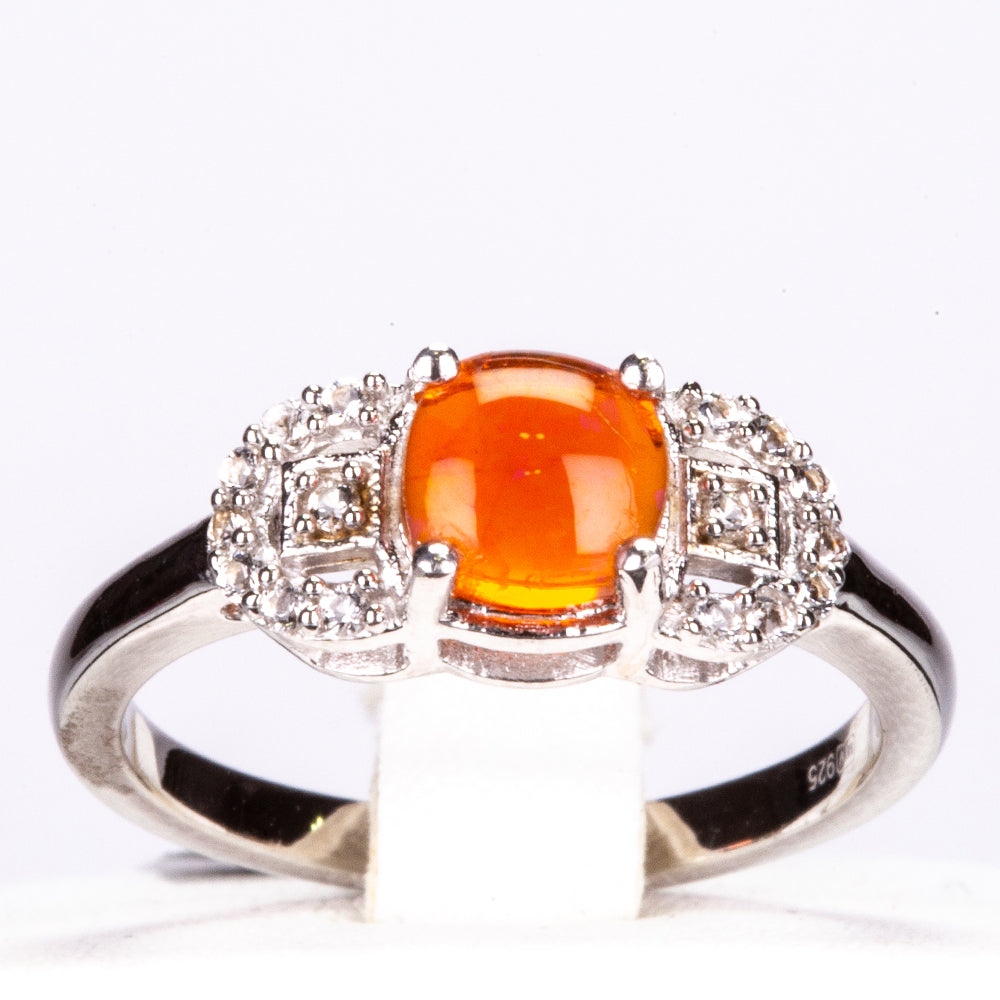Anillo de Plata con Ópalo Naranja de Lega Dembi y Topacio Blanco
