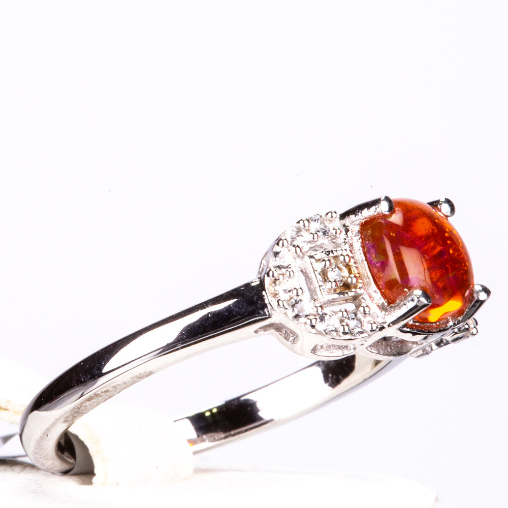 Anillo de Plata con Ópalo Naranja de Lega Dembi y Topacio Blanco
