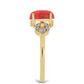 Anillo de Plata Bañada en Oro con Coral de Esponja Roja y Topacio Blanco