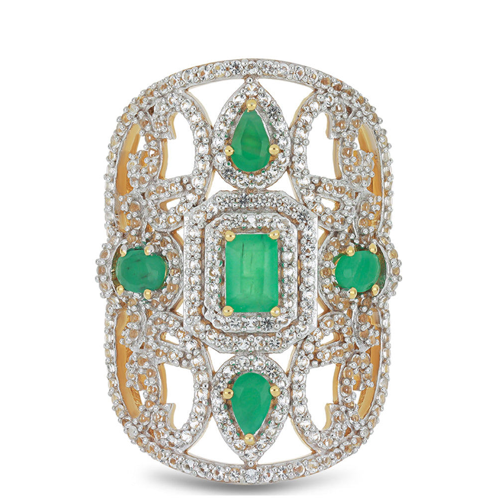 Anillo de Plata Bañada en Oro con Esmeralda de Brasil 1 