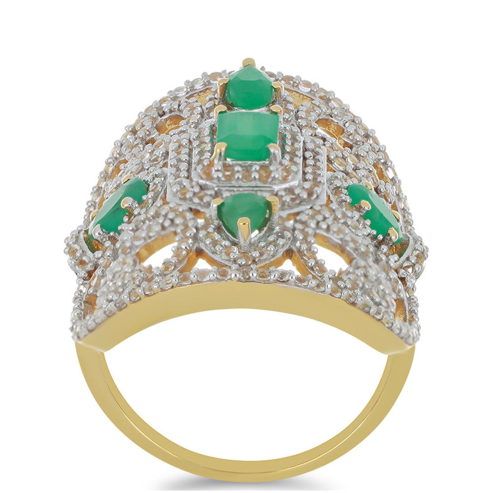 Anillo de Plata Bañada en Oro con Esmeralda de Brasil
