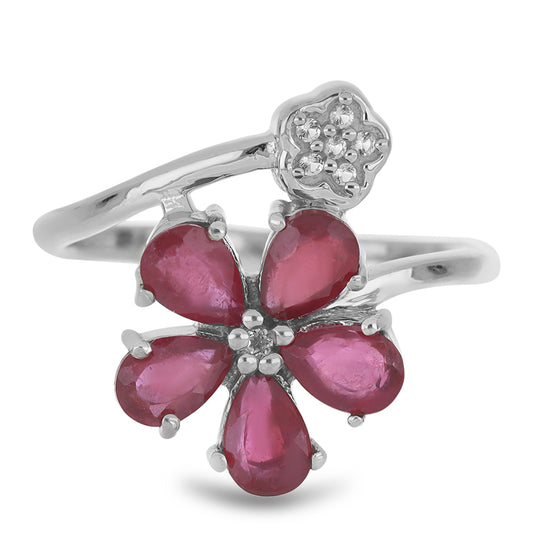 Anillo de Plata con Rubí de Madagascar y Topacio Blanco