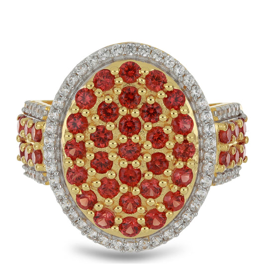 Anillo de Oro 9K con Rosario rojo de zafiro y Zircón blanco natural