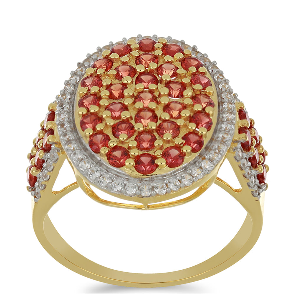 Anillo de Oro 9K con Rosario rojo de zafiro y Zircón blanco natural 3 