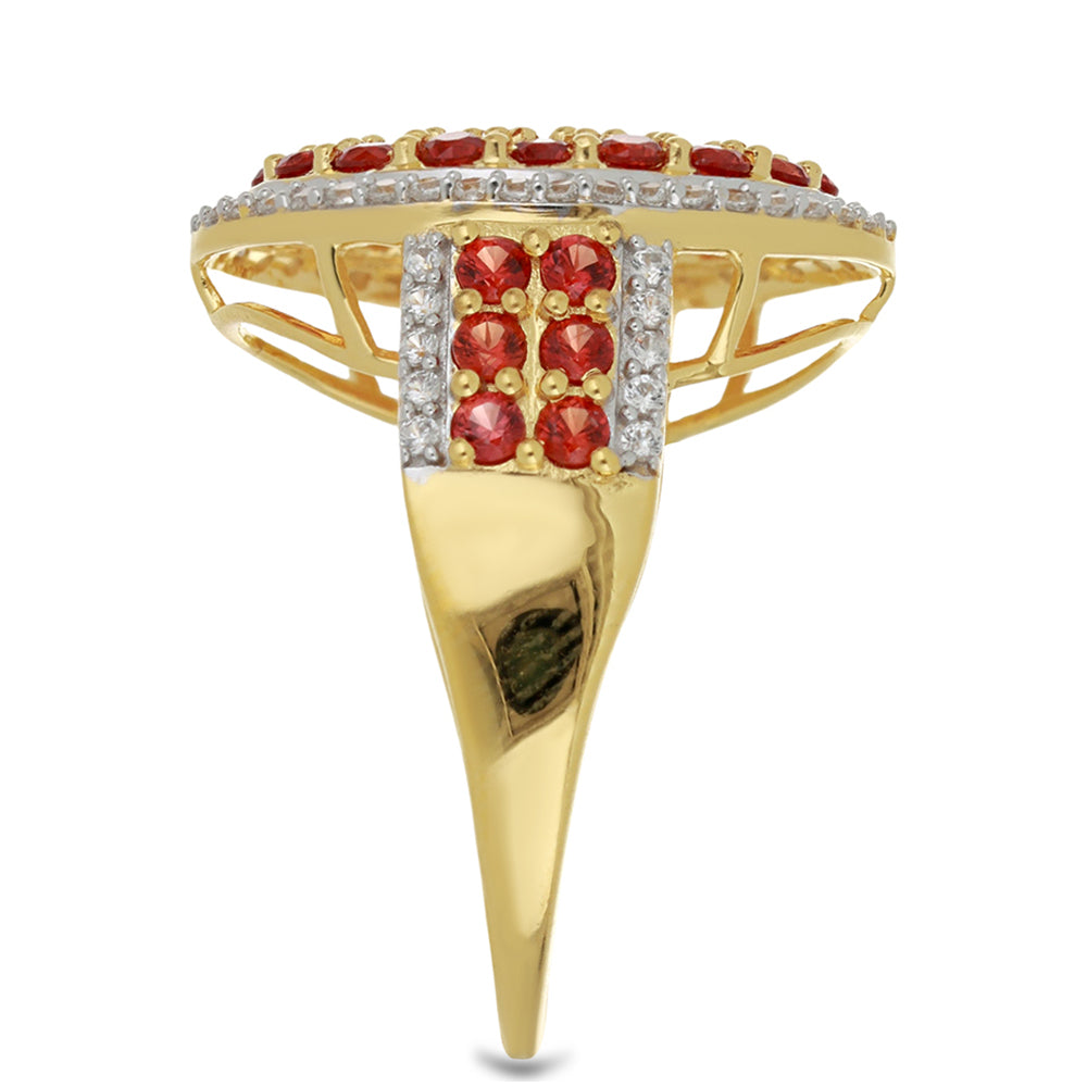 Anillo de Oro 9K con Rosario rojo de zafiro y Zircón blanco natural