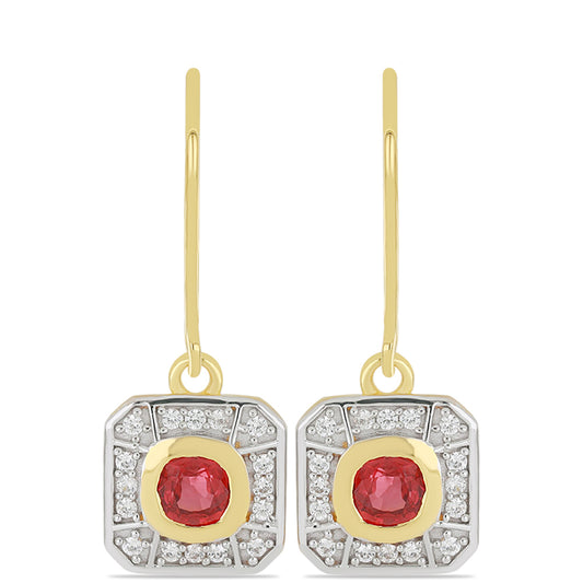 Pendientes de Oro 9K con Rosario rojo de zafiro y Zircón blanco natural