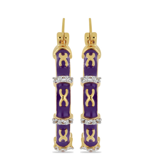 Pendientes de Plata Bañada en Oro con Esmalte y Topacio Blanco