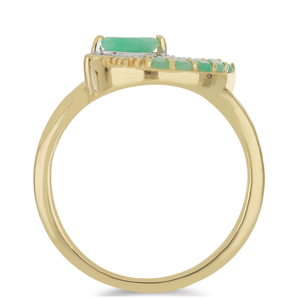 Anillo de Plata Bañada en Oro con Esmeralda de Brasil y Topacio Blanco 2 