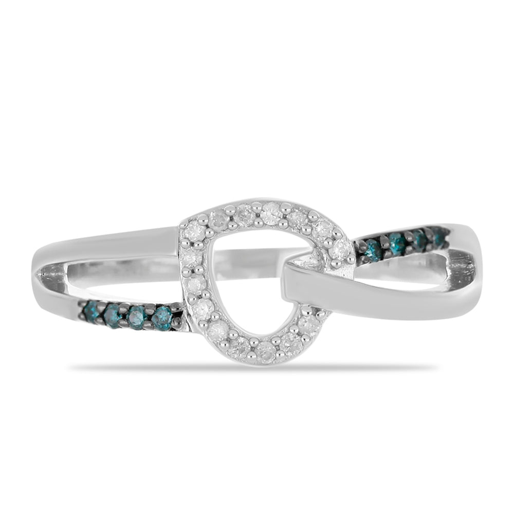 Anillo de Plata con Diamante Azul y Diamante blanco