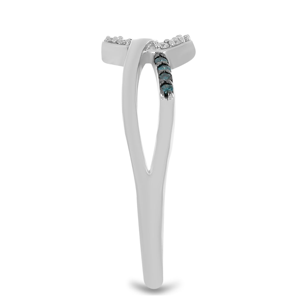 Anillo de Plata con Diamante Azul y Diamante blanco