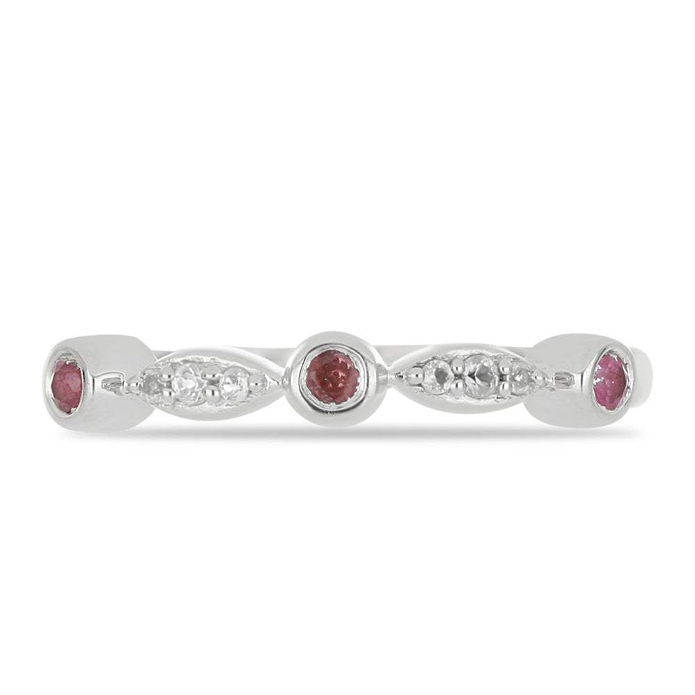 Anillo de Plata con Rubí de Madagascar y Topacio Blanco 1 