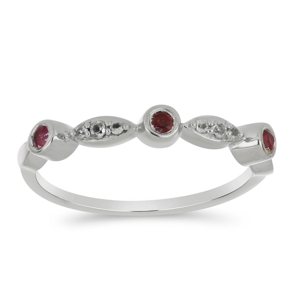 Anillo de Plata con Rubí de Madagascar y Topacio Blanco