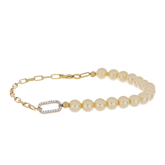 Pulsera de Plata Bañada en Oro con Perla dorada de los Mares del Sur y Topacio Blanco