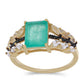 Anillo de Plata Bañada en Oro con Cuarzo Paraiba y Espinela Negra de Badakhshan Gorno