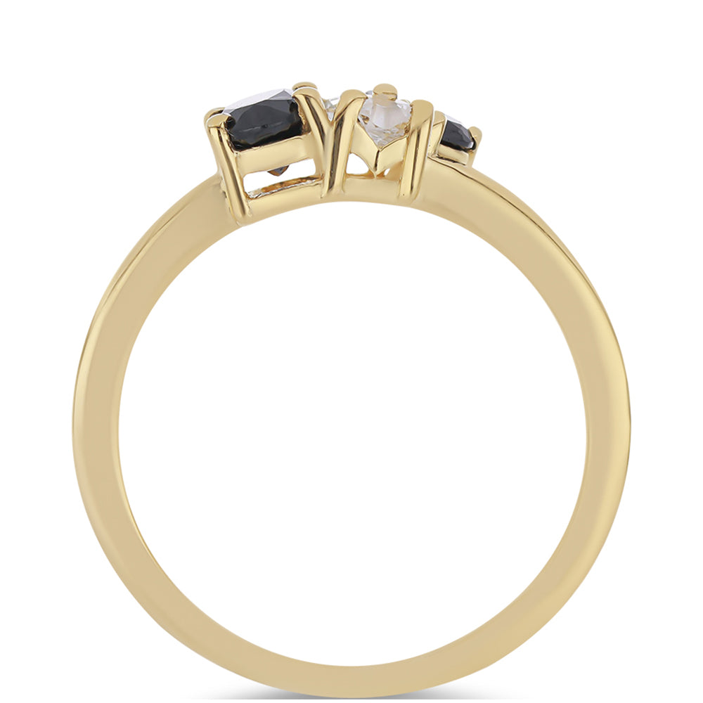 Anillo de Plata Bañada en Oro con Espinela Negra de Badakhshan Gorno y Topacio Blanco
