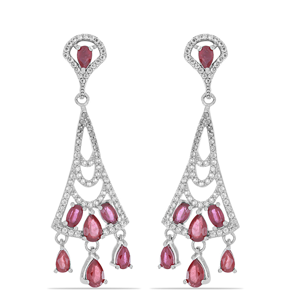Pendientes de Plata con Rubí de Madagascar y Topacio Blanco