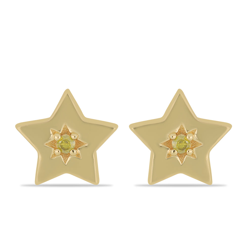 Pendientes de Plata Bañada en Oro con Diamante Amarillo
