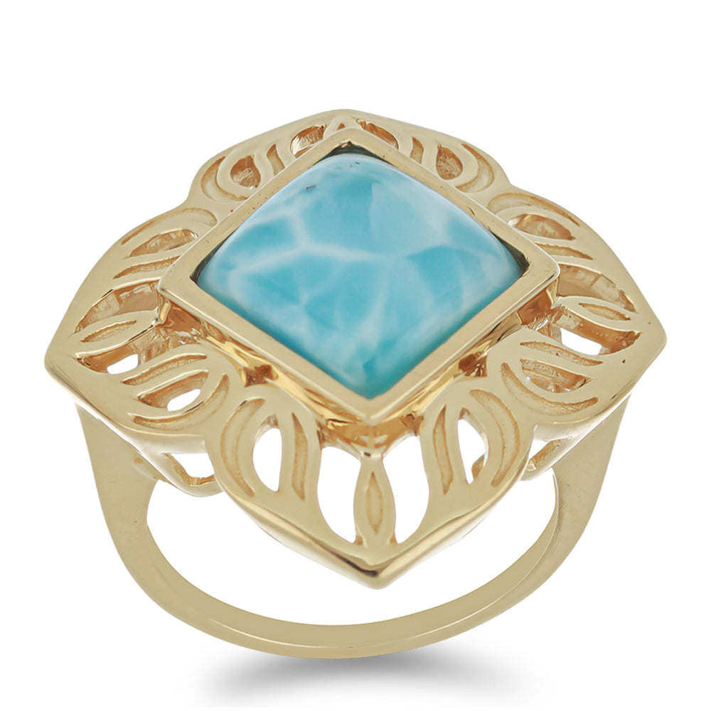 Anillo de Plata Bañada en Oro con Larimar