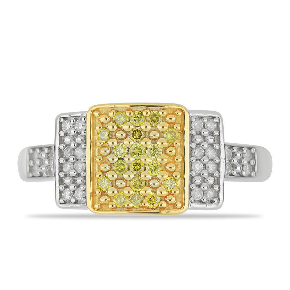 Anillo de Plata Bañada en Oro con Diamante Amarillo y Diamante blanco 1 