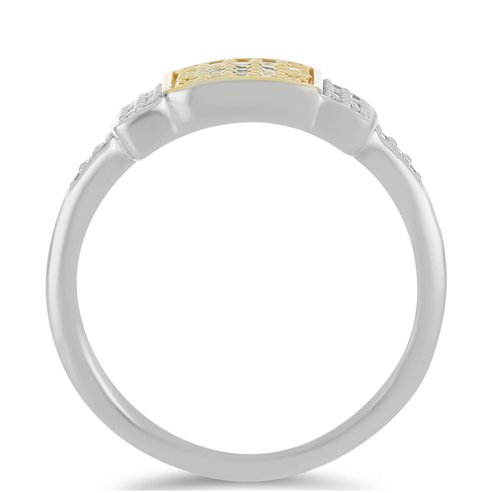 Anillo de Plata Bañada en Oro con Diamante Amarillo y Diamante blanco 2 