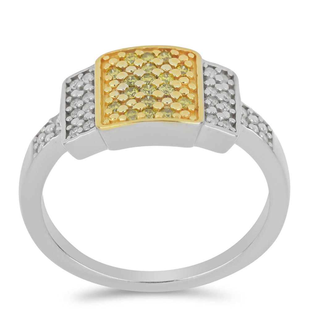 Anillo de Plata Bañada en Oro con Diamante Amarillo y Diamante blanco 3 
