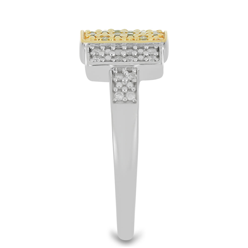 Anillo de Plata Bañada en Oro con Diamante Amarillo y Diamante blanco 4 