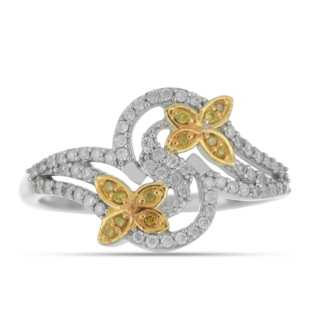 Anillo de Plata Bañada en Oro con Diamante Amarillo y Diamante blanco 1 