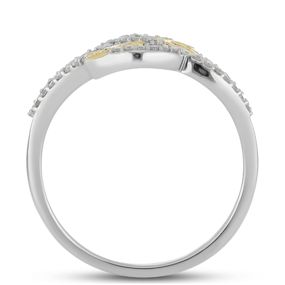 Anillo de Plata Bañada en Oro con Diamante Amarillo y Diamante blanco 2 