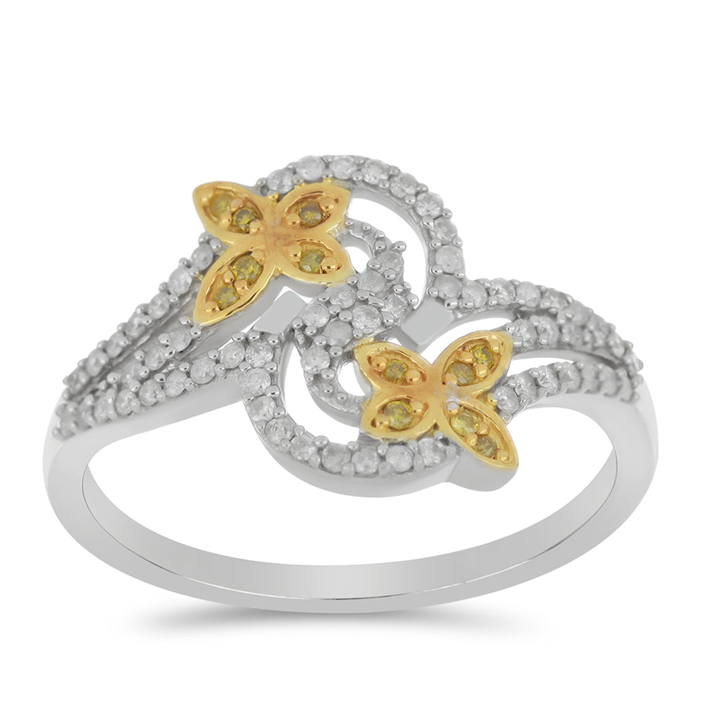 Anillo de Plata Bañada en Oro con Diamante Amarillo y Diamante blanco 3 