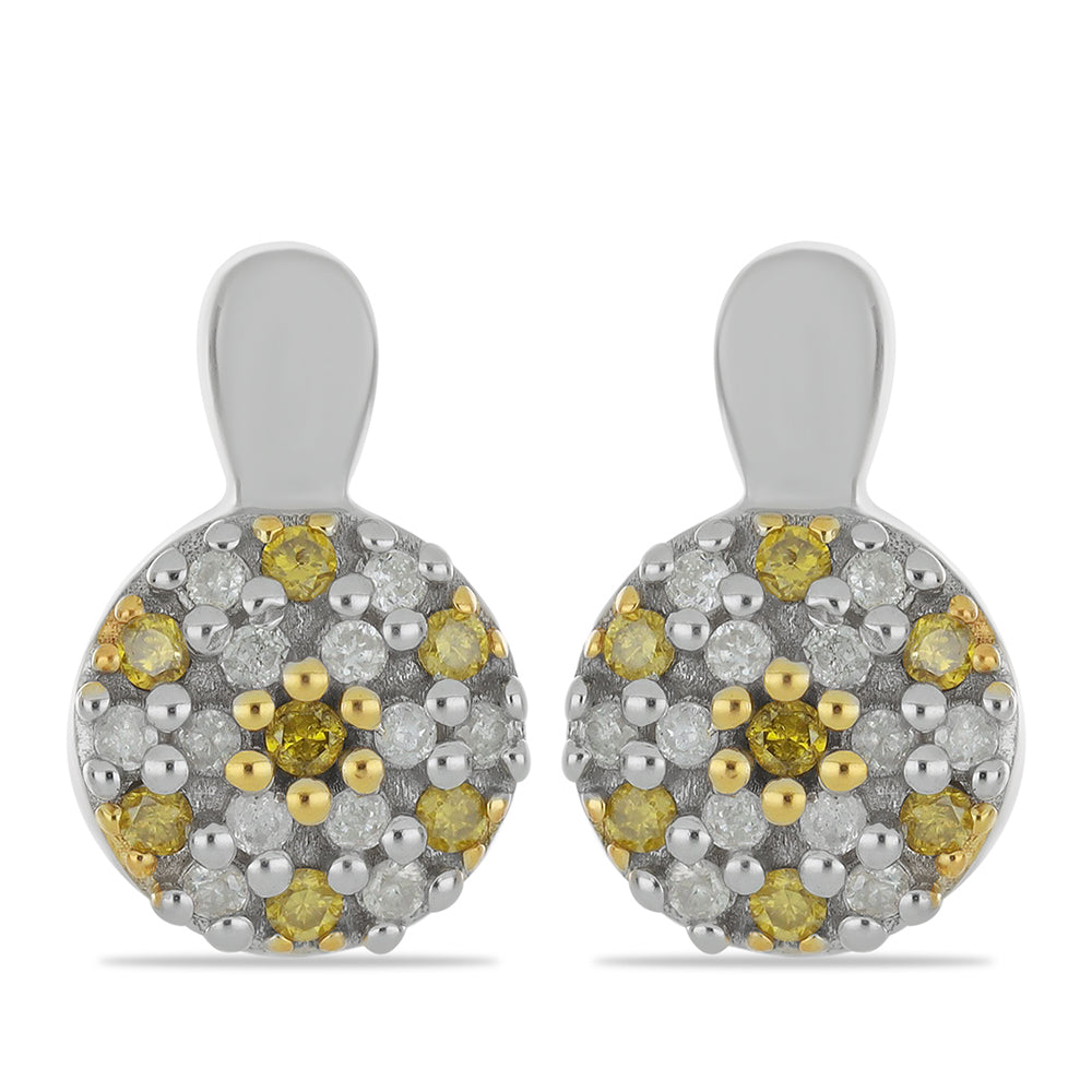 Pendientes de Plata Bañada en Oro con Diamante Amarillo y Diamante blanco 1 