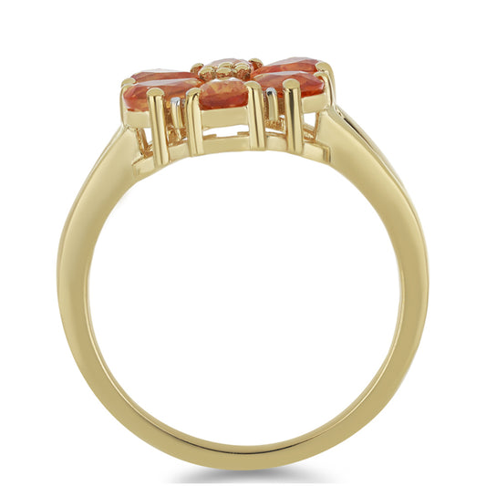 Anillo de Oro 9K con Zafiro naranja Ceylon y Zircón blanco natural