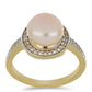 Anillo de Plata Bañada en Oro con Perla de agua dulce melocotón y Topacio Blanco