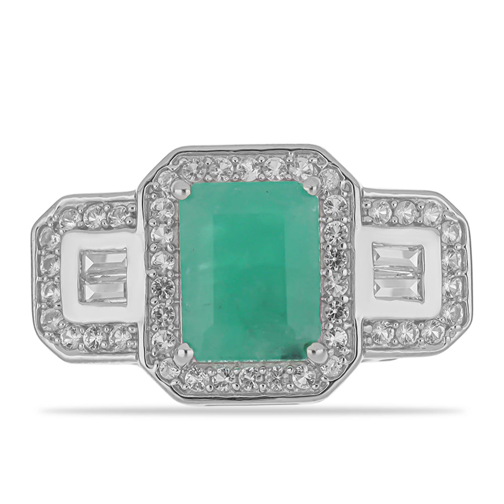 Anillo de Plata con Esmeralda de Brasil y Zircón Blanco 1 