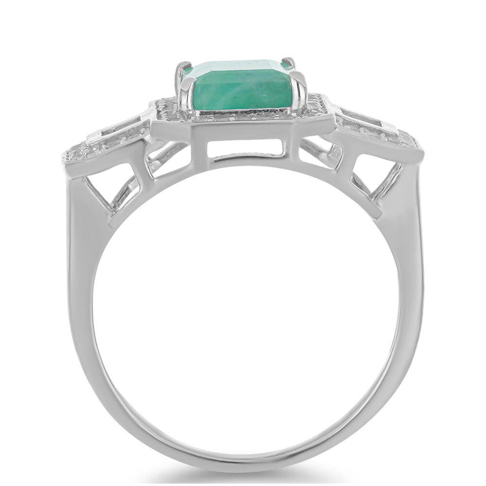 Anillo de Plata con Esmeralda de Brasil y Zircón Blanco 2 