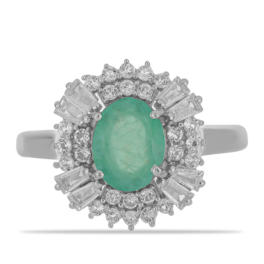 Anillo de Plata con Esmeralda de Brasil y Zircón Blanco 1 