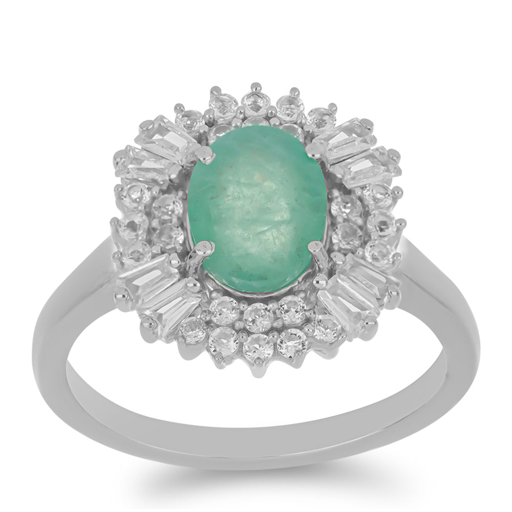 Anillo de Plata con Esmeralda de Brasil y Zircón Blanco