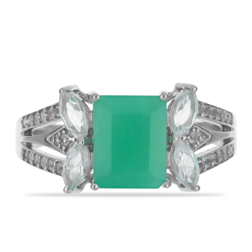 Anillo de Plata con Esmeralda de Brasil y Topacio Blanco 1 