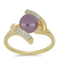 Anillo de Plata Bañada en Oro con Perla Púrpura de Agua dulce y Topacio Blanco