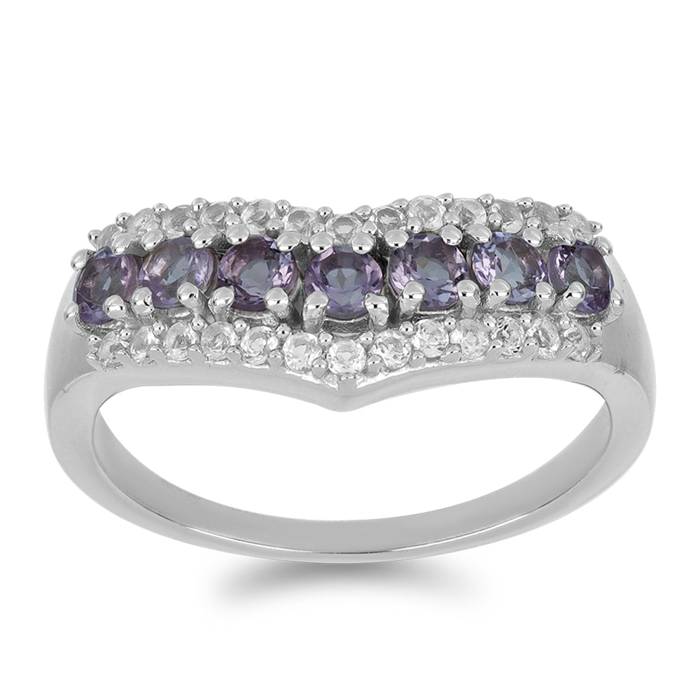 Anillo de Plata con Amatista Rosa de Francia y Topacio Blanco 2 